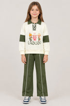 Girls’ Olive & Navy Graphic Sweatshirt with Matching Track Pants Set