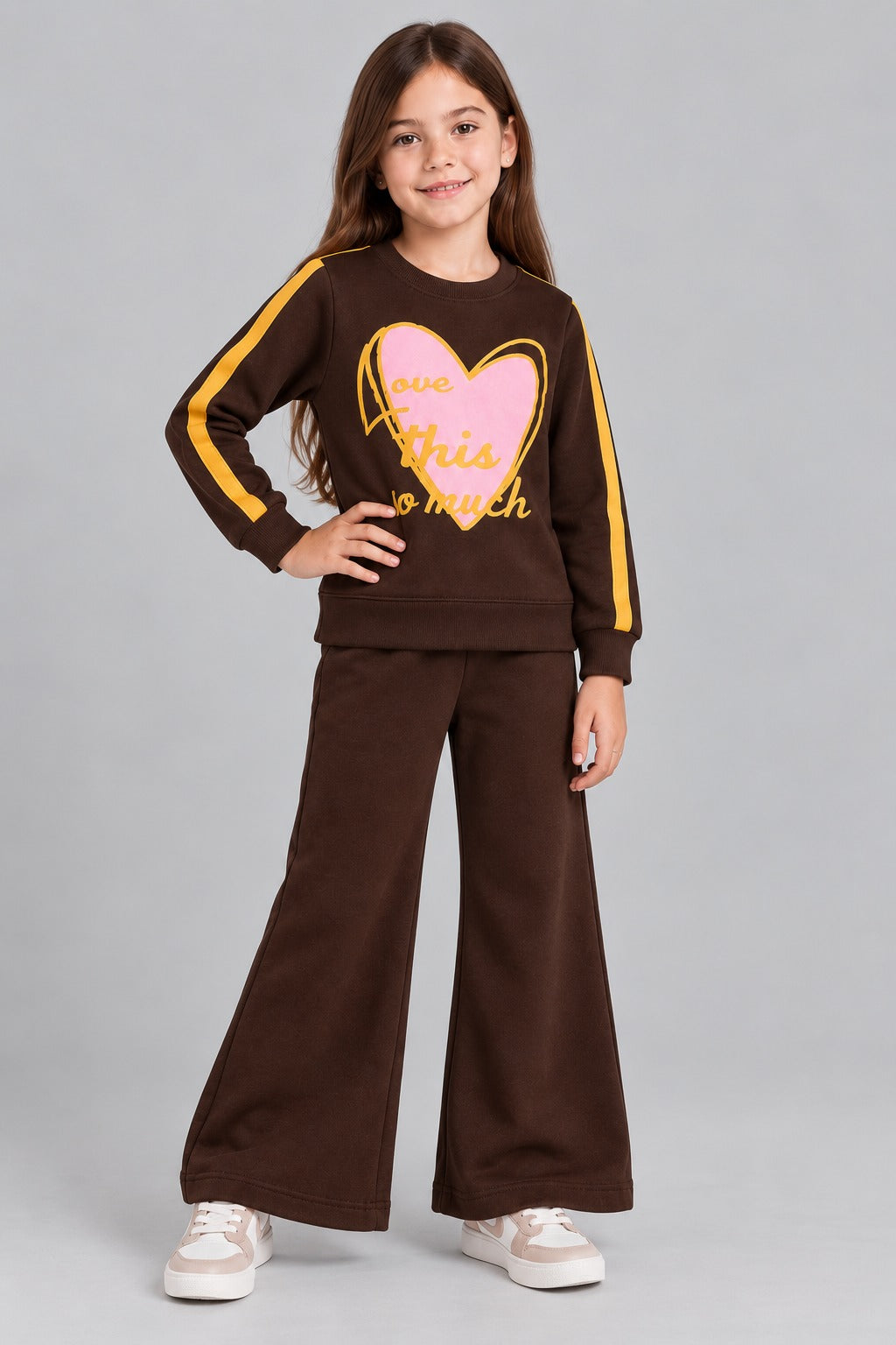 Girls Heart Graphic Wide-Leg Tracksuit Set