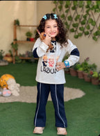 Girls’ Olive & Navy Graphic Sweatshirt with Matching Track Pants Set