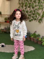 Little Sweet Girls’ 2-Piece Sweatshirt & Heart Print Pants Set