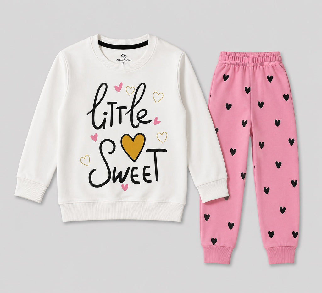 Little Sweet Girls’ 2-Piece Sweatshirt & Heart Print Pants Set
