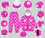 Girls Warm Floral & Bunny Fleece Tracksuit – Pink Winter Hooded Suit
