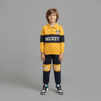Kids Mickey Mouse Polo Tracksuit | Boys Yellow & Navy Disney Fleece Outfit