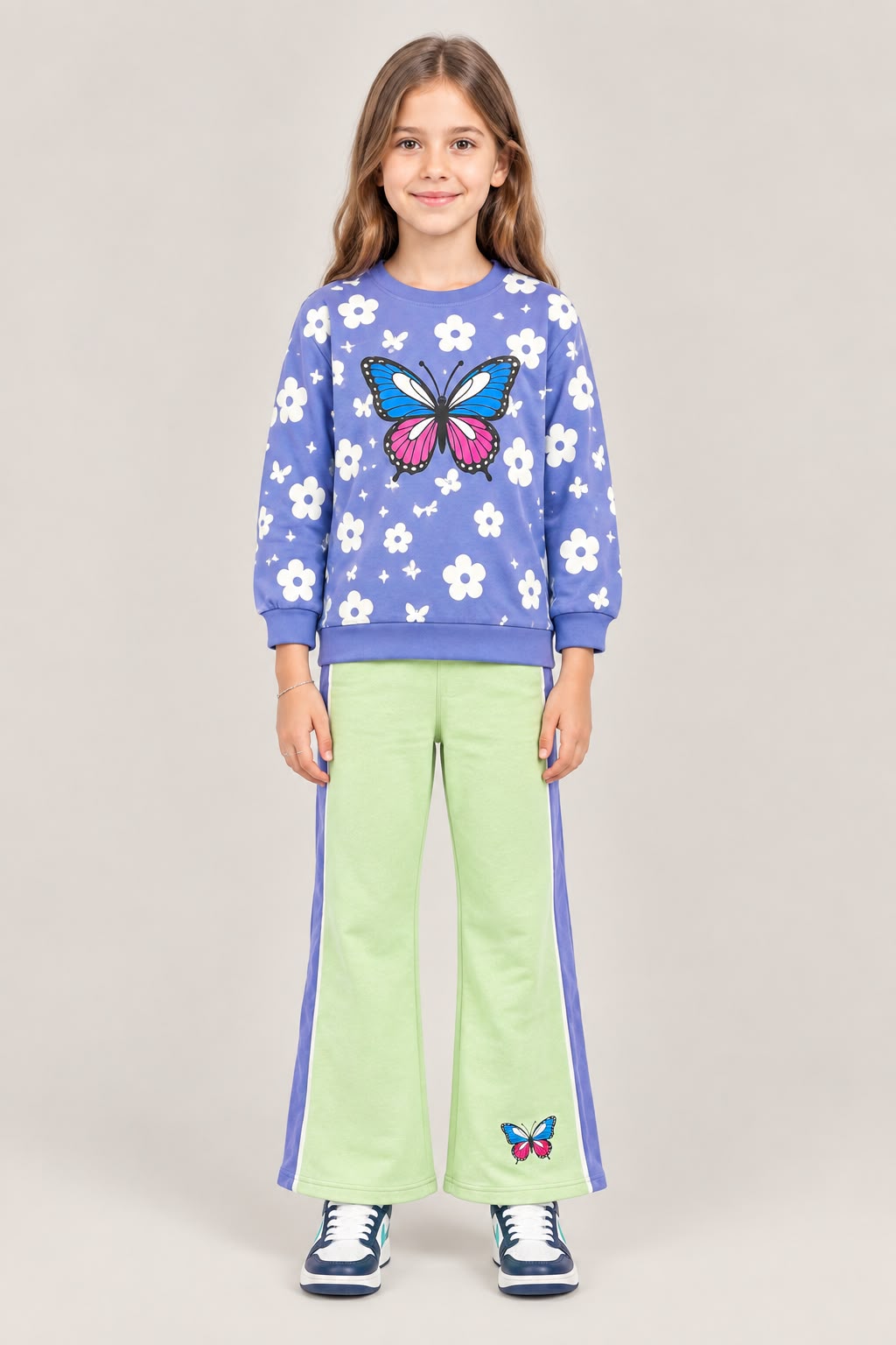 Girls Floral & Butterfly Print Sweatshirt Set – Cute 2-Piece Tracksuit Outfit