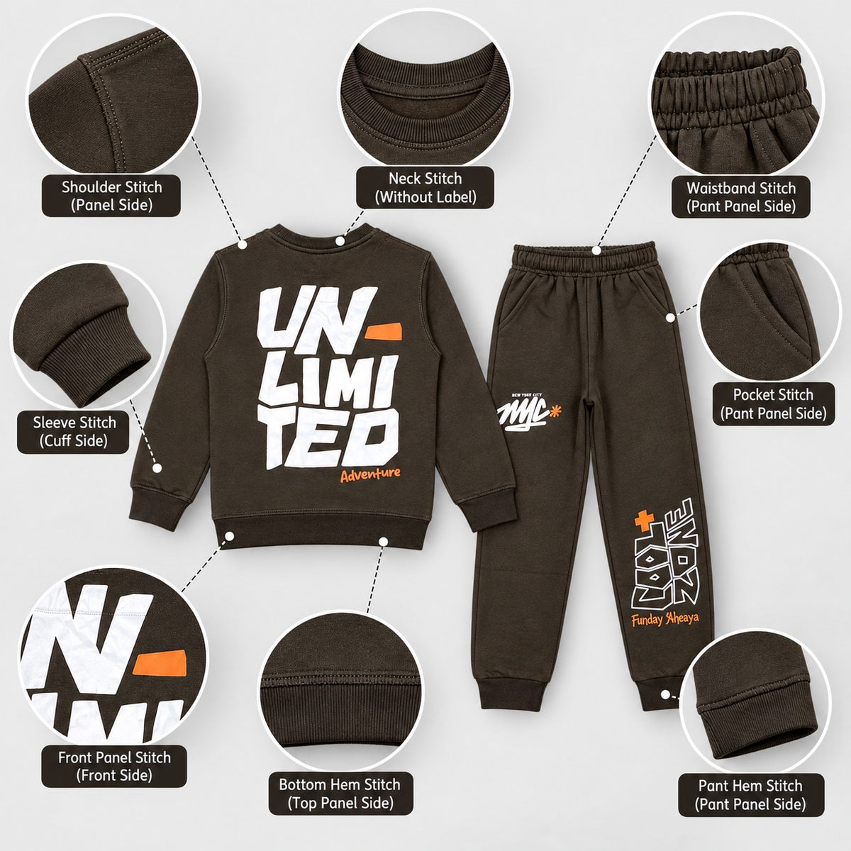 Kids "UNLIMITED" Maroon Sweatshirt & Jogger Set | Boys NYC Graphic Fleece Tracksuit