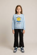 Girls "Big Surprise Smile Better" Ruffle Sweatshirt & Flapper Trousers Set | Blue & Black Fleece Outfit