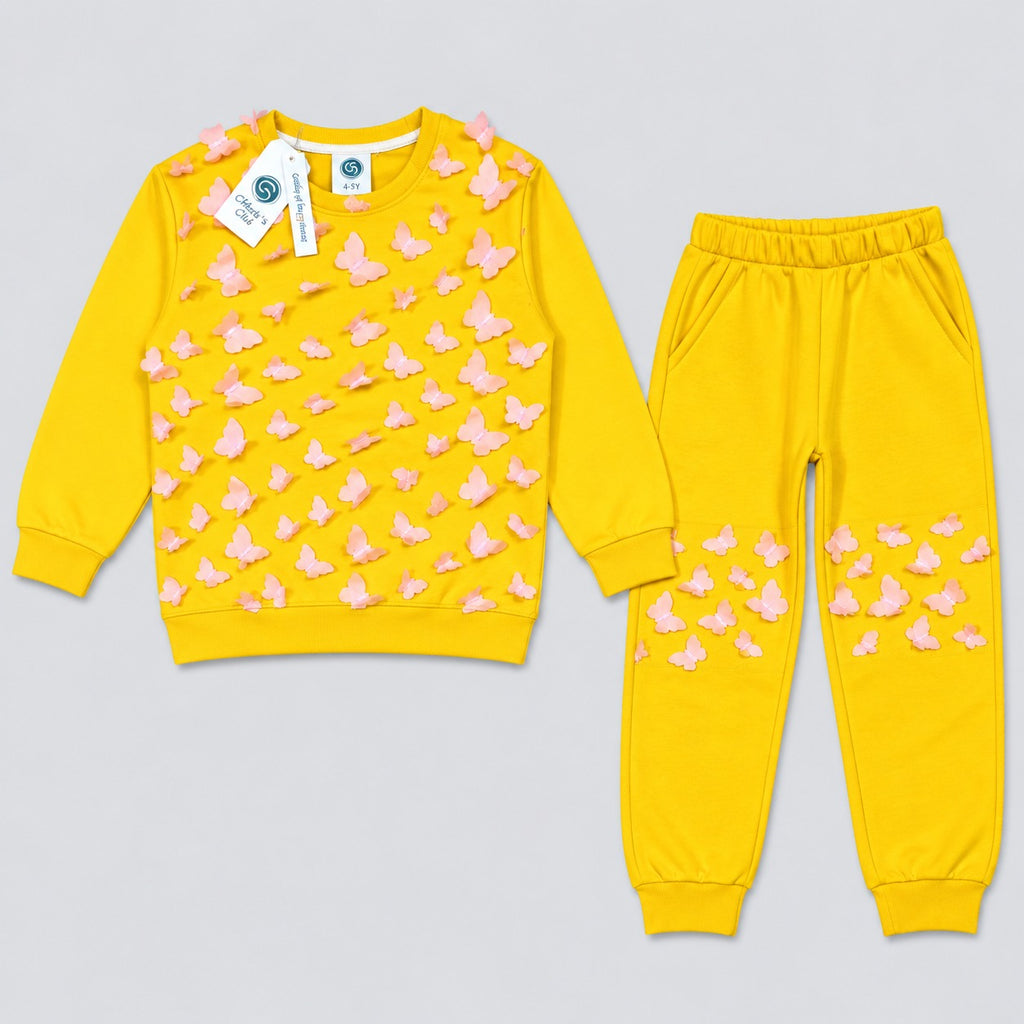 3D Butterfly Yellow Kids Sweatshirt & Jogger Set