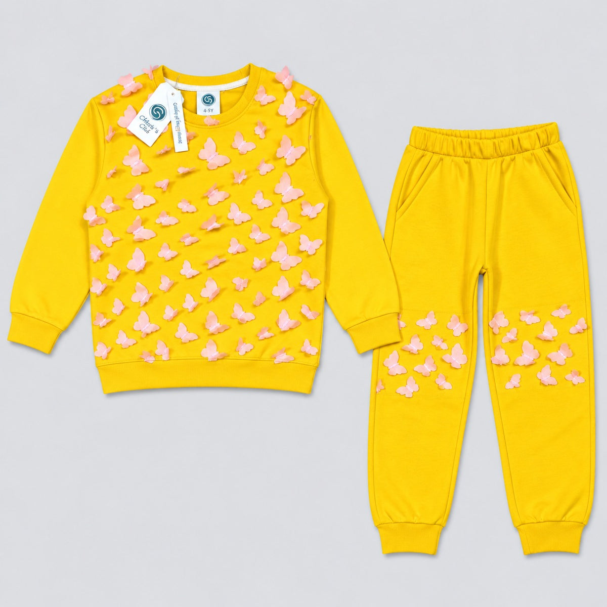 3D Butterfly Yellow Kids Sweatshirt & Jogger Set