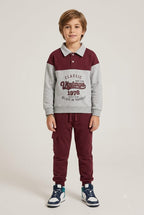 Kids "Classic Vintage 1978" Polo Tracksuit | Boys Maroon & Grey Fleece Outfit