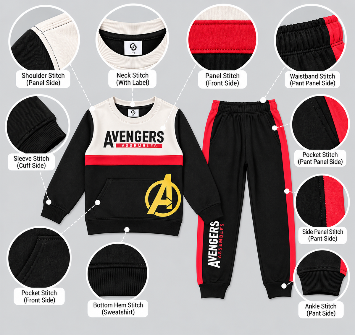Kids "Avengers Assembles" Sweatshirt & Jogger Set | Boys Superhero Fleece Tracksuit