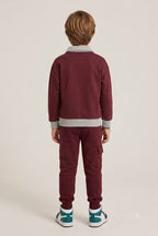 Kids "Classic Vintage 1978" Polo Tracksuit | Boys Maroon & Grey Fleece Outfit