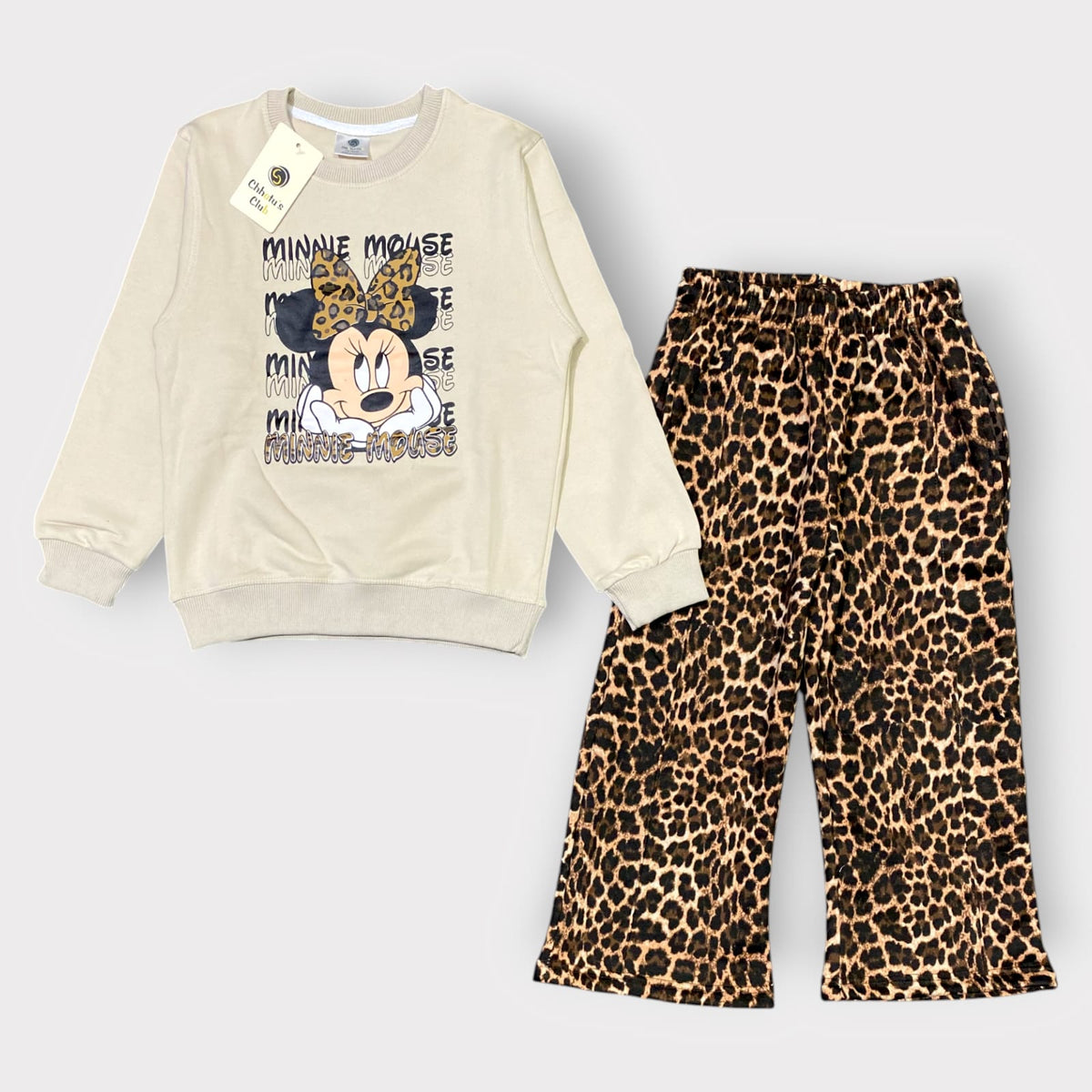 Girls Minnie Mouse Leopard Print Sweatshirt & Trouser Set
