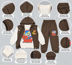 Kids "Tom and Jerry" 3-Piece Fleece Vest & Tracksuit Set | Boys Brown & Off-White Cartoon Outfit
