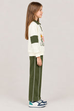 Girls’ Olive & Navy Graphic Sweatshirt with Matching Track Pants Set