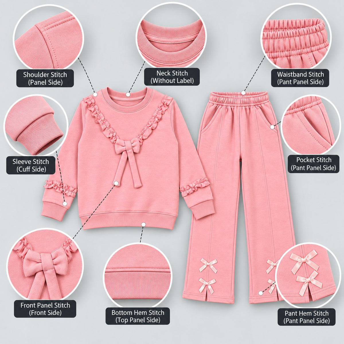 Girls Ruffle Bow Sweatshirt & Wide Leg Trouser Set