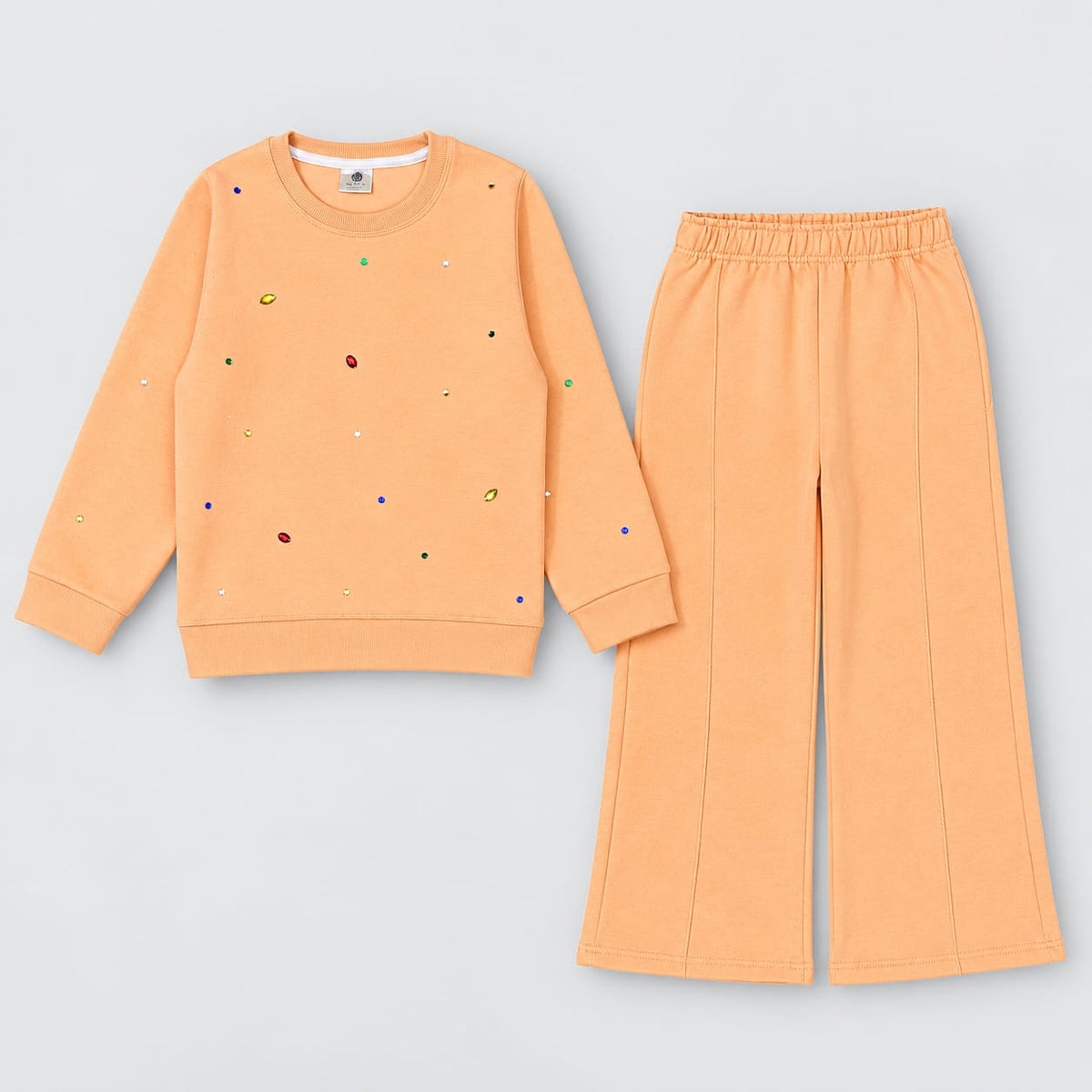 Stylish Girls Rhinestone-Embellished Fleece Tracksuit