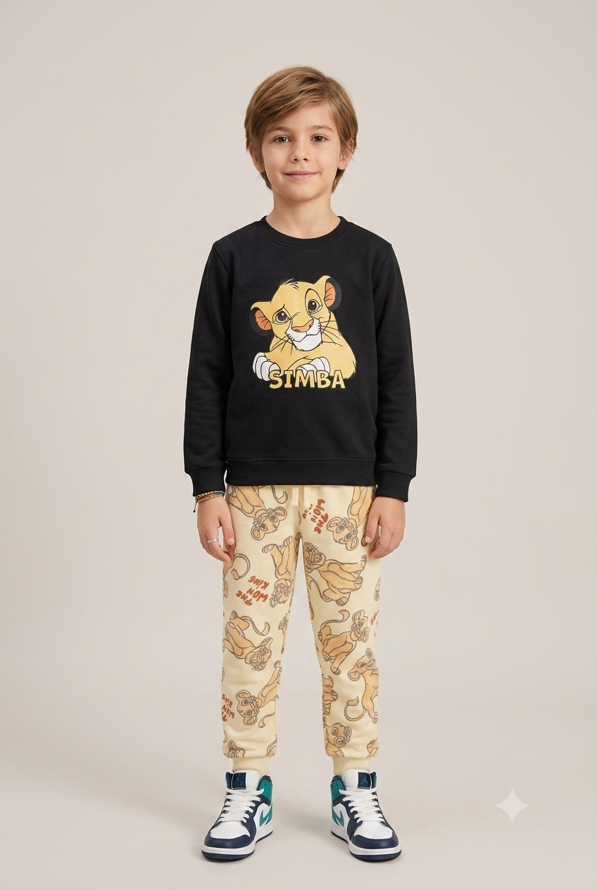 Kids "Simba" The Lion King Sweatshirt & Jogger Set | Boys Black & Cream Disney Tracksuit