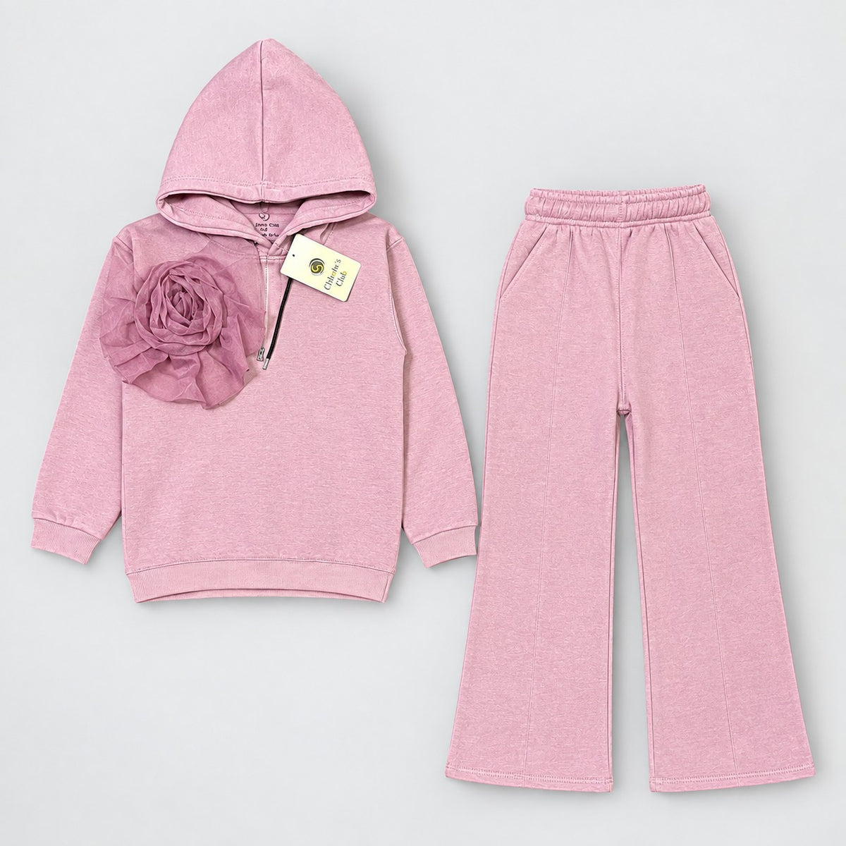 Girls Pink Hoodie & Wide-Leg Pants 2-Piece Set