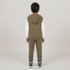 Kids Mickey Mouse 3-Piece Fleece Vest & Tracksuit Set | Boys Olive Green & White Disney Outfit