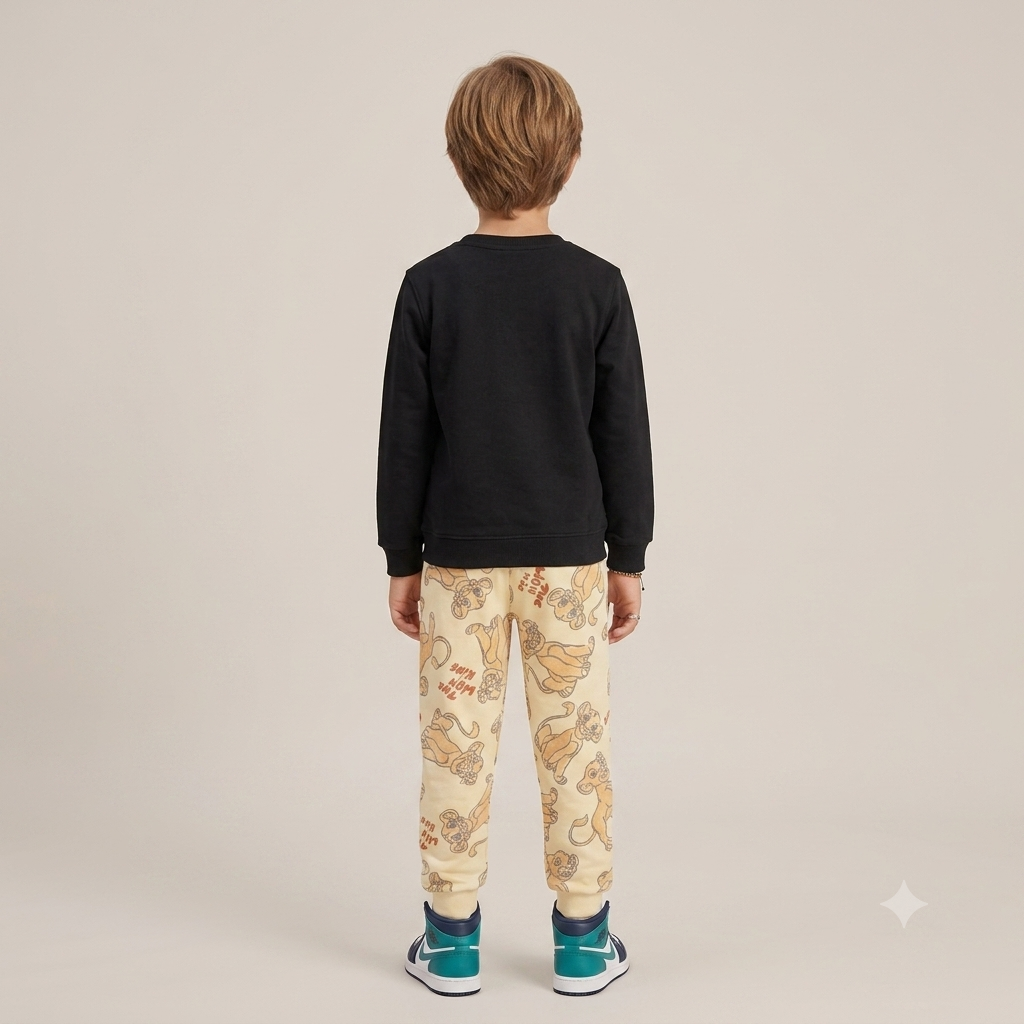 Kids "Simba" The Lion King Sweatshirt & Jogger Set | Boys Black & Cream Disney Tracksuit