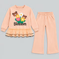 Girls Blossom Bear Ruffle Top & Wide-Leg Pants Set