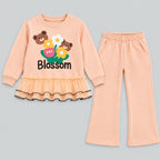 Girls Blossom Bear Ruffle Top & Wide-Leg Pants Set
