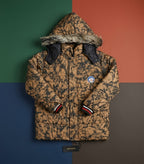 Kids Brown Tie-Dye Faux Fur-Lined Winter Puffer Jacket | Boys Hooded Coat with Fur Trim