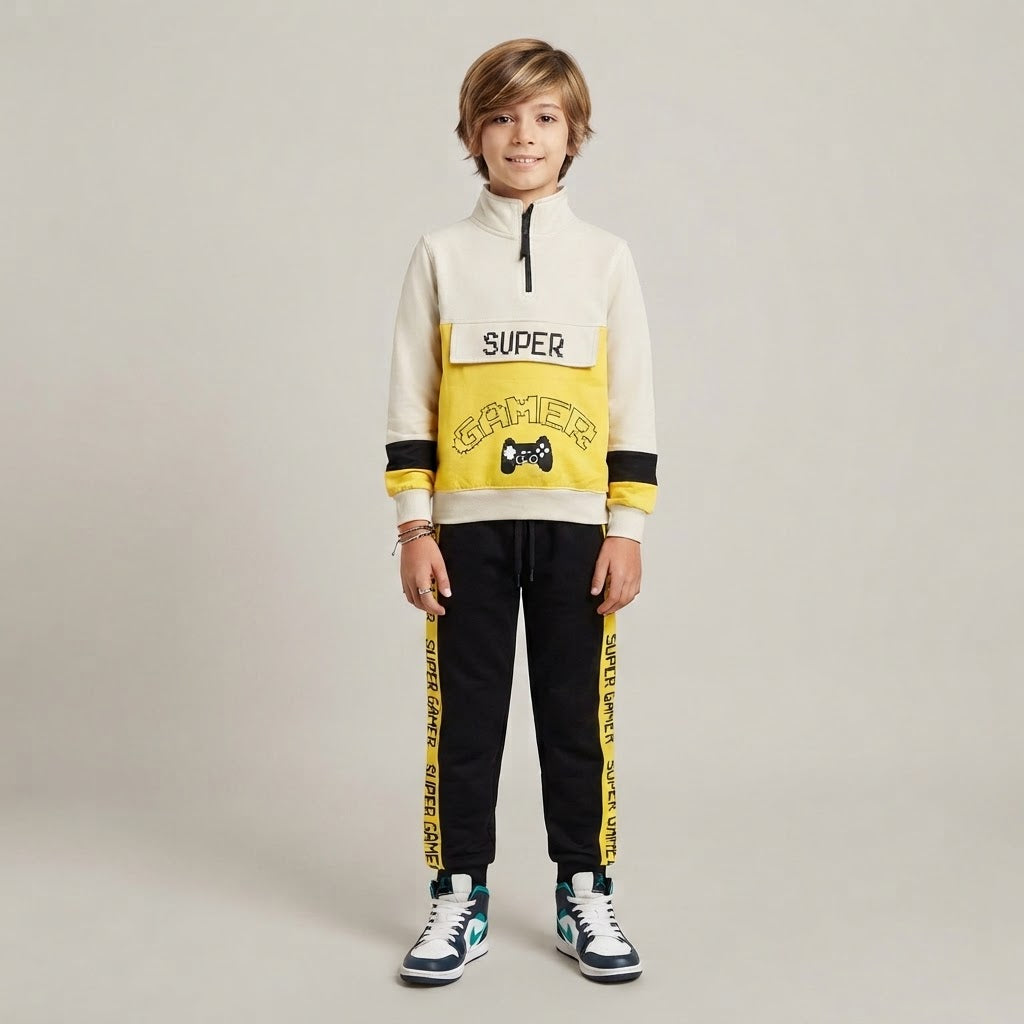 "Super Gamer" Half-Zip Tracksuit | Boys Stylish Fleece Outfit
