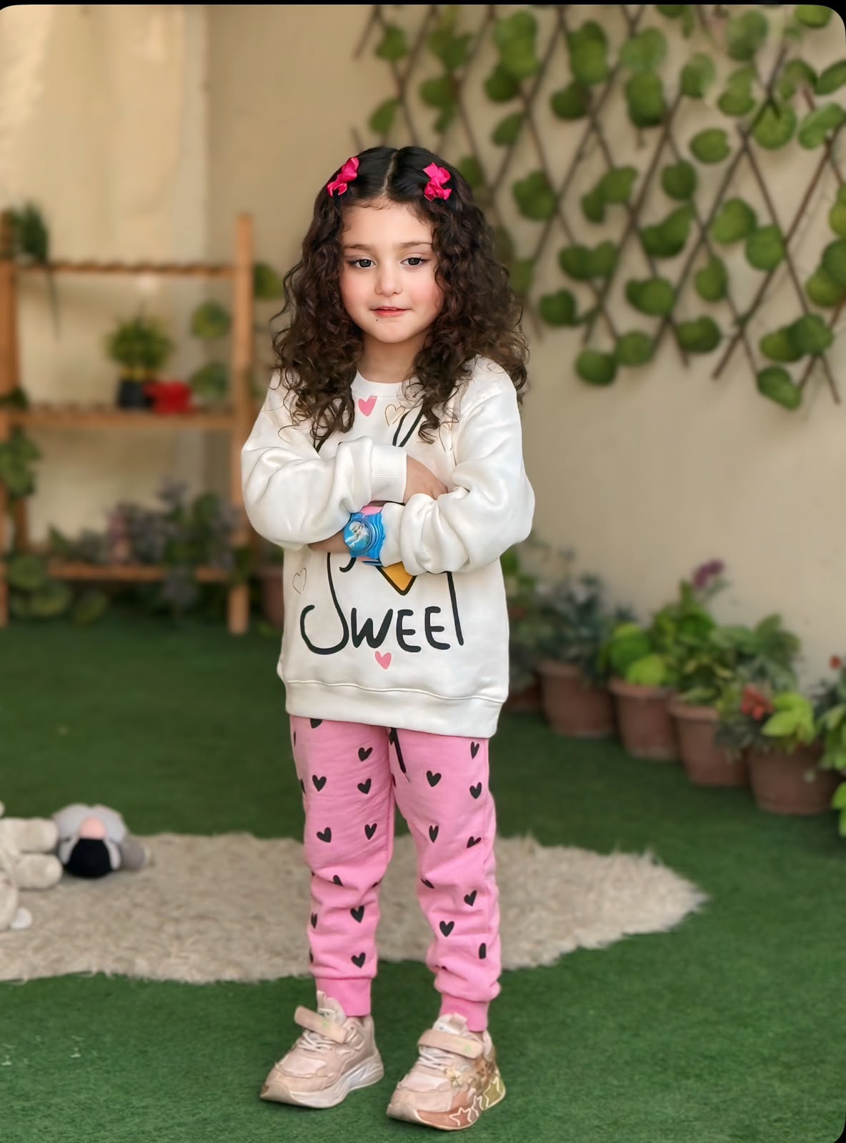 Little Sweet Girls’ 2-Piece Sweatshirt & Heart Print Pants Set
