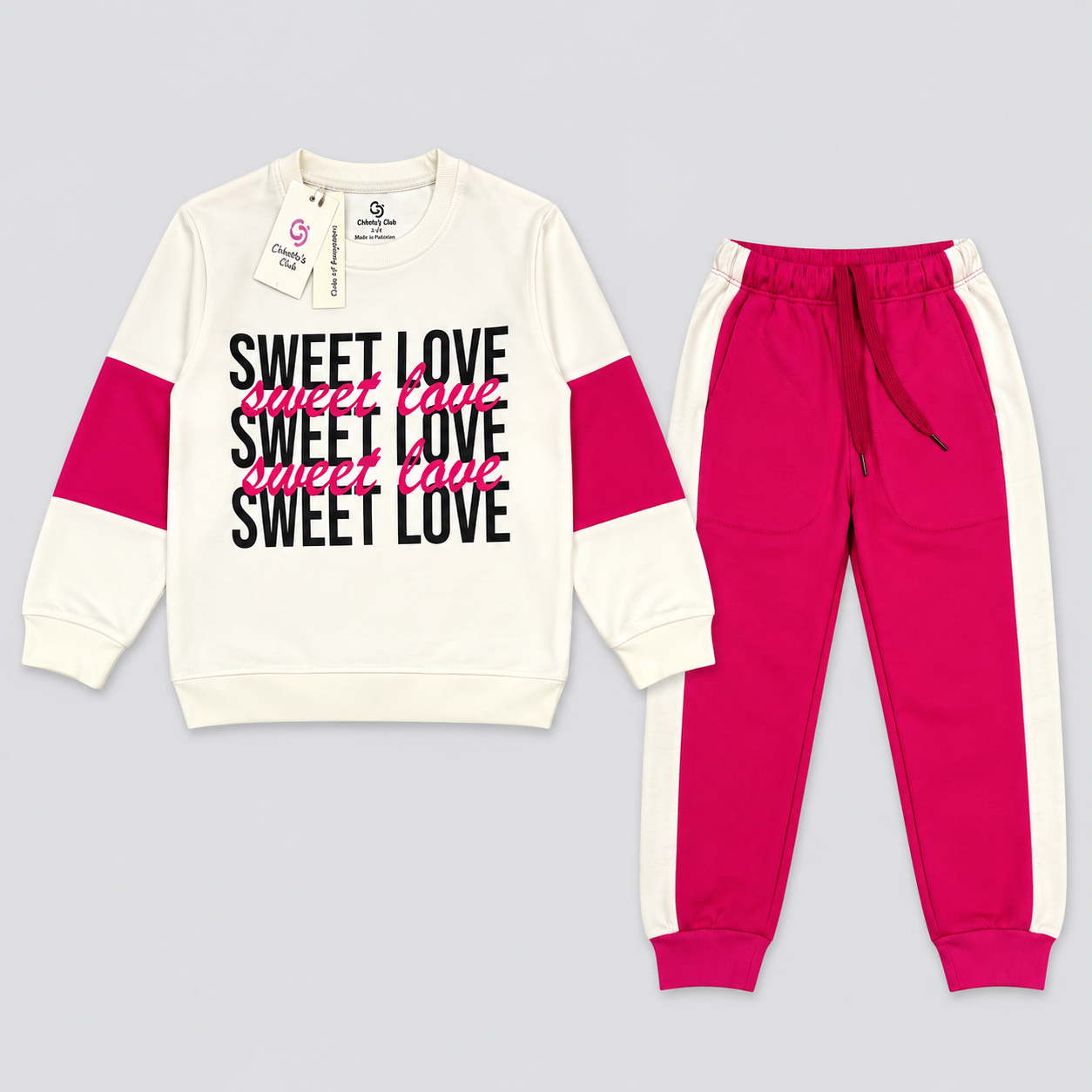 "Sweet Love" Tracksuit – White & Pink