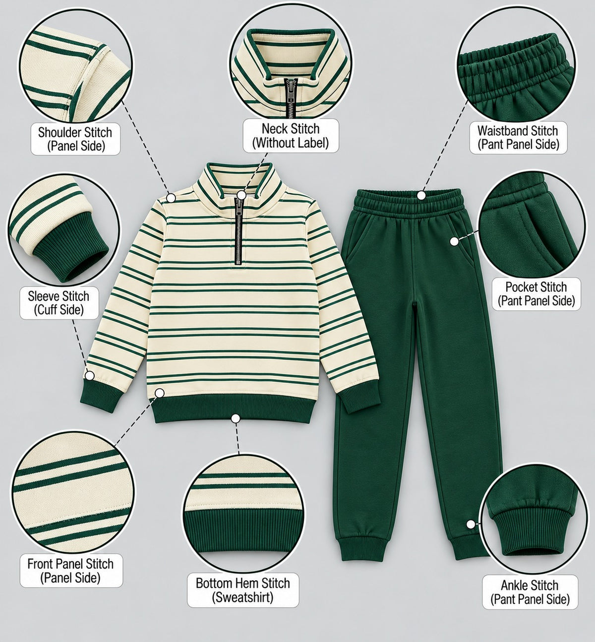 Boys Striped Half-Zip Tracksuit Set