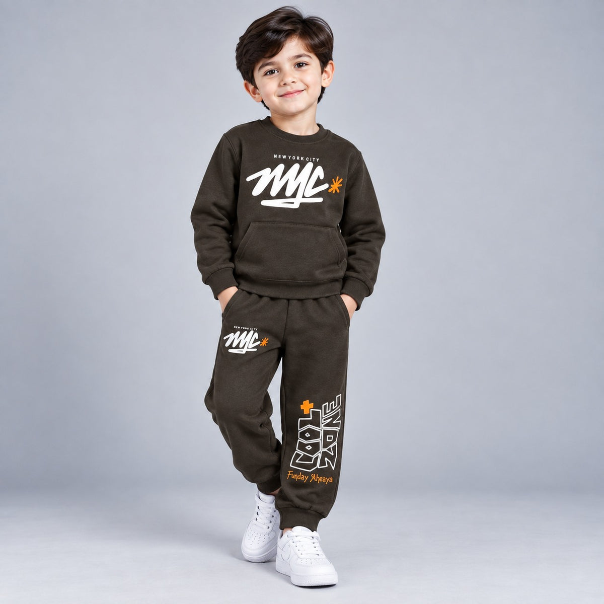 Kids "UNLIMITED" Maroon Sweatshirt & Jogger Set | Boys NYC Graphic Fleece Tracksuit