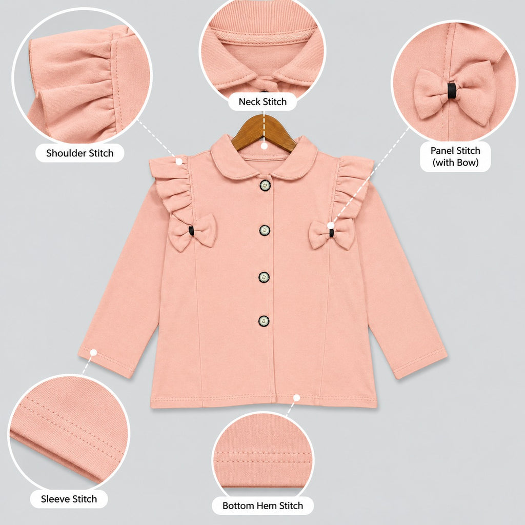 Elegant Pink Ruffle Bow Coat