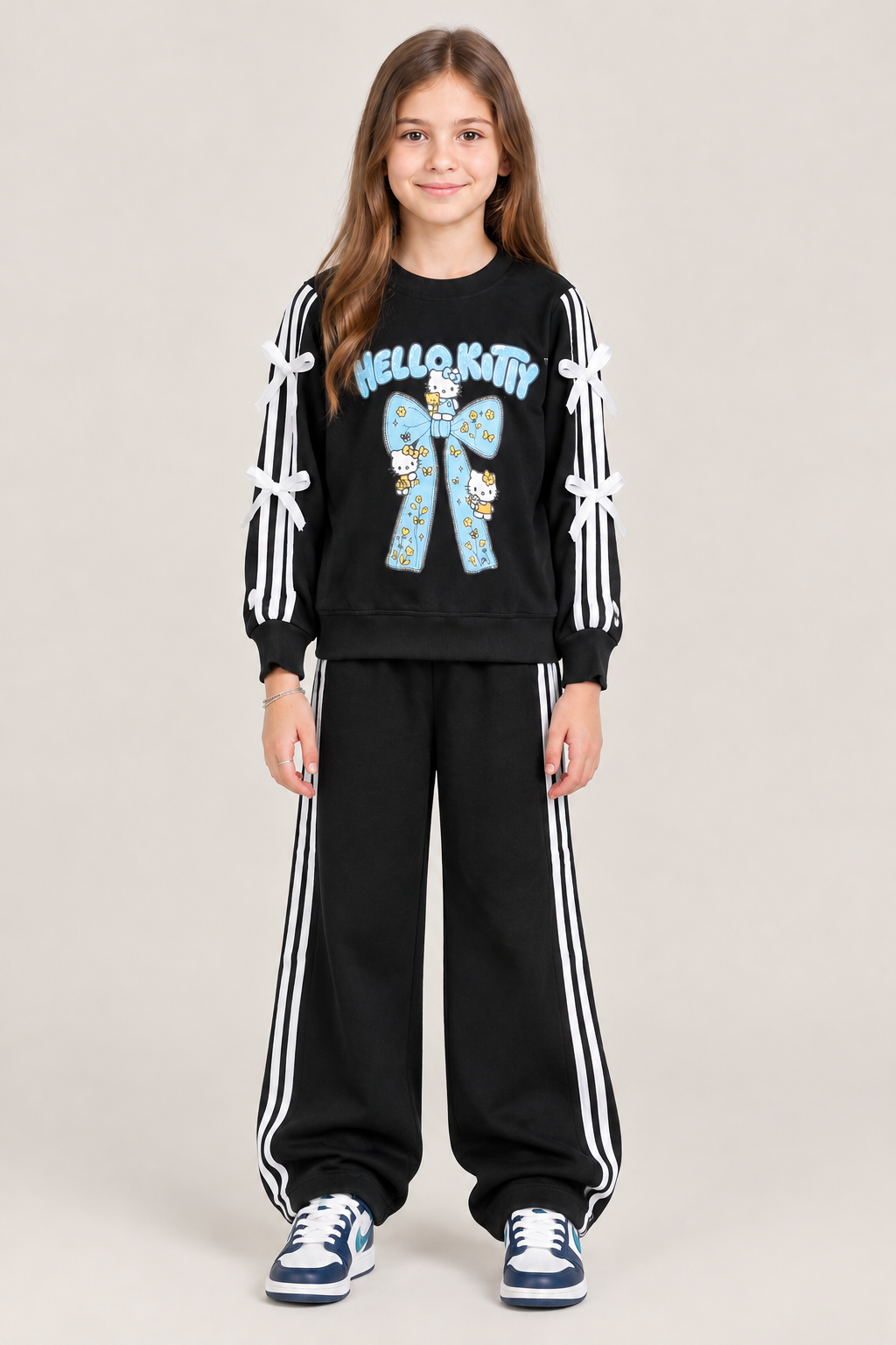 Girls Hello Kitty Bow Printed Sweatshirt & Wide-Leg Trouser Set