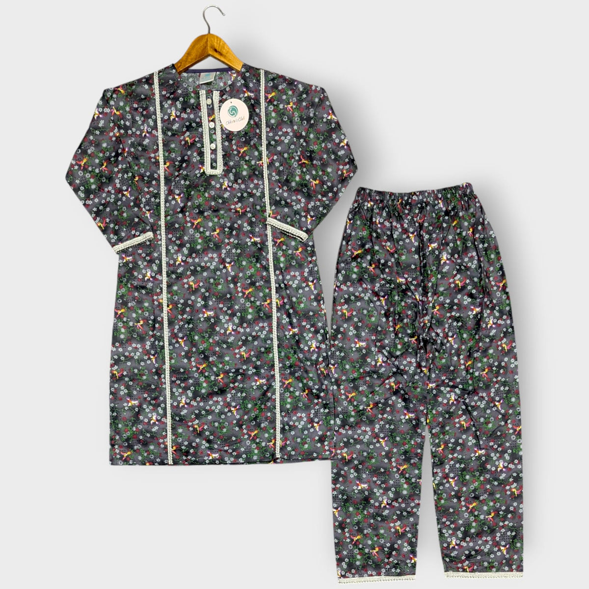 Girl printed lawn shalwar kameez (Silver)