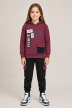 Kids "Be Bold" Maroon Hoodie & Cargo Jogger Set | Boys Stylish Winter Outfit