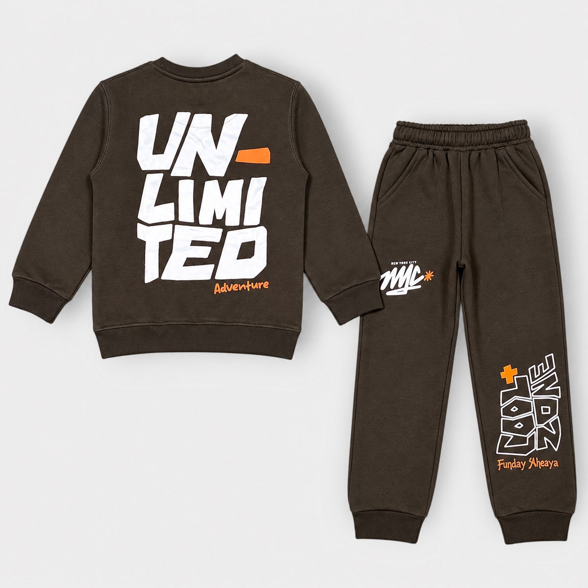 Kids "UNLIMITED" Maroon Sweatshirt & Jogger Set | Boys NYC Graphic Fleece Tracksuit