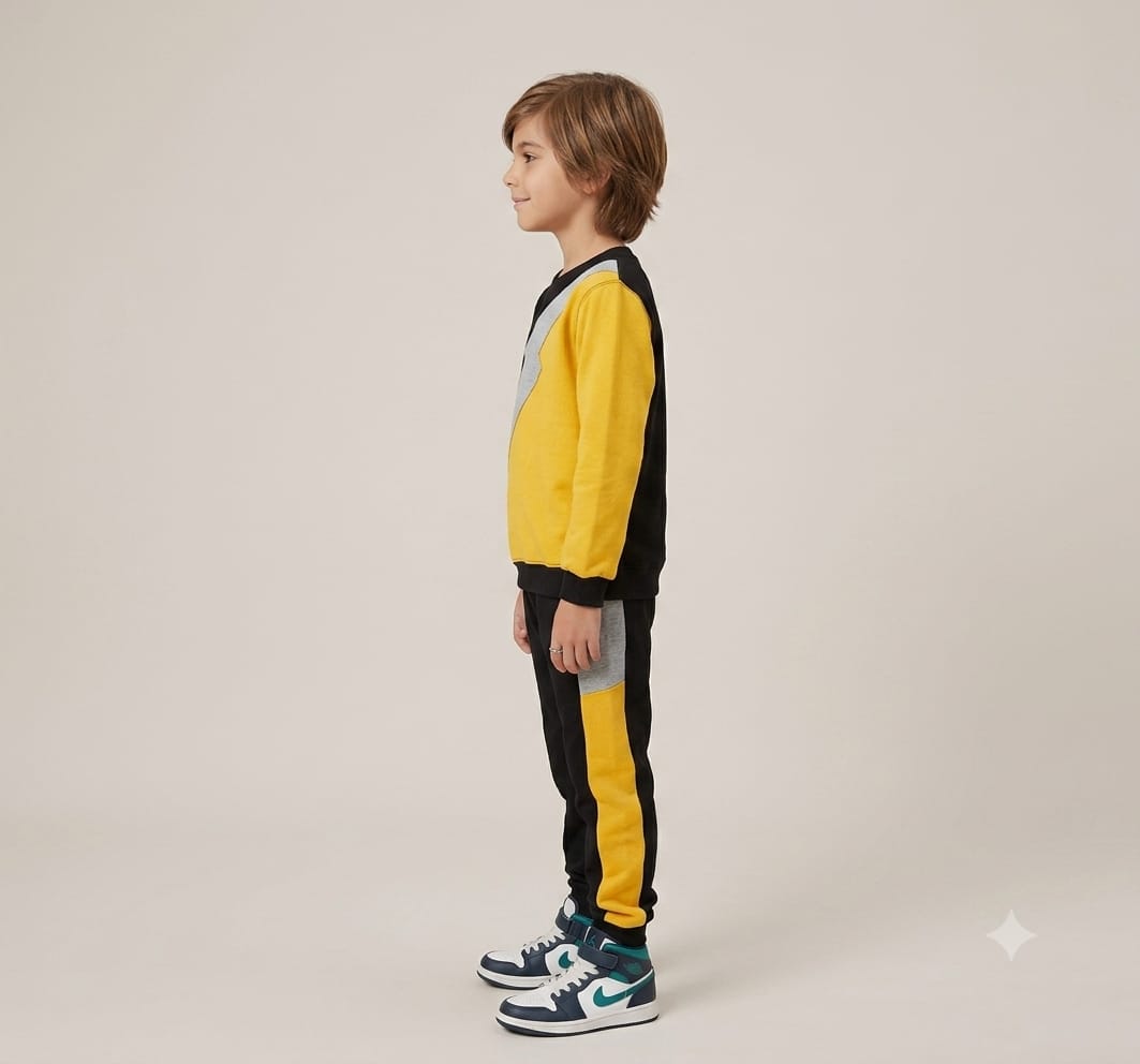 Chhotu's Club Lightning Bolt Sweatshirt & Jogger Set | Boys Black, Yellow Red & Grey Fleece Tracksuit