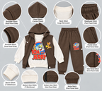 Kids "Tom and Jerry" 3-Piece Fleece Vest & Tracksuit Set | Boys Brown & Off-White Cartoon Outfit