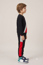 Chhotu's Club Lightning Bolt Sweatshirt & Jogger Set | Boys Black, Yellow Red & Grey Fleece Tracksuit