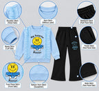 Girls "Big Surprise Smile Better" Ruffle Sweatshirt & Flapper Trousers Set | Blue & Black Fleece Outfit