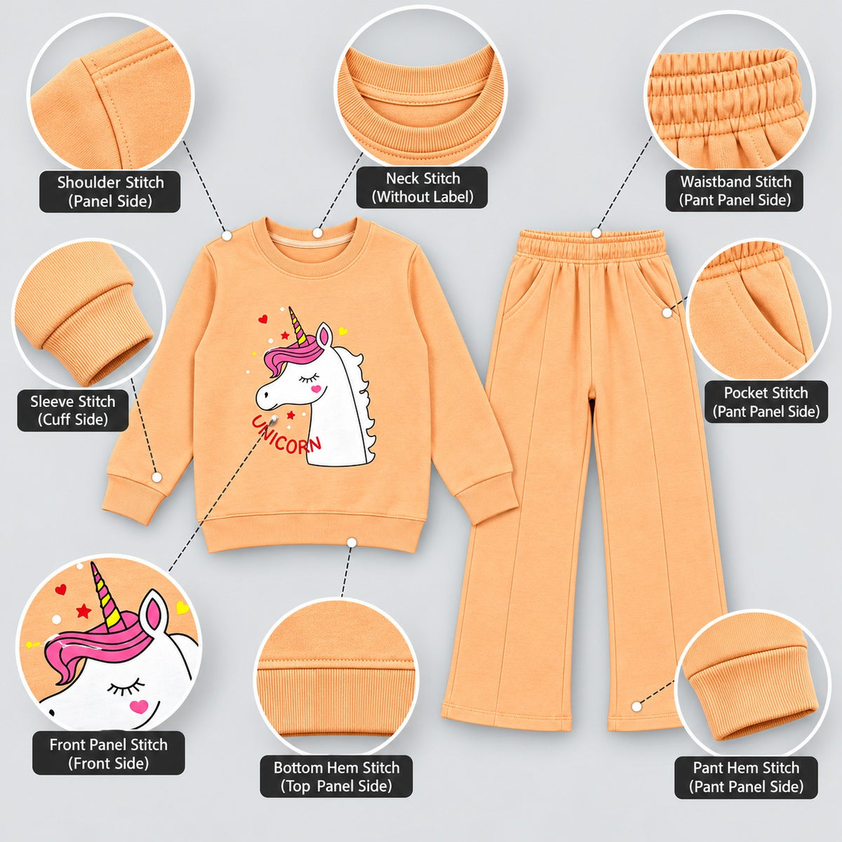 Girls’ Pink Unicorn Printed Sweatshirt & Jogger Set