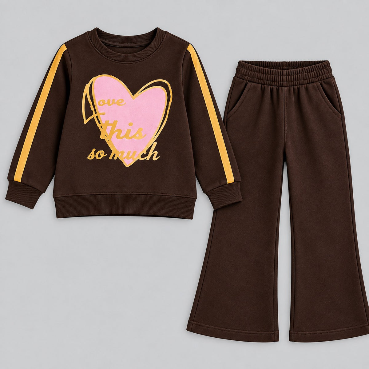Girls Heart Graphic Wide-Leg Tracksuit Set