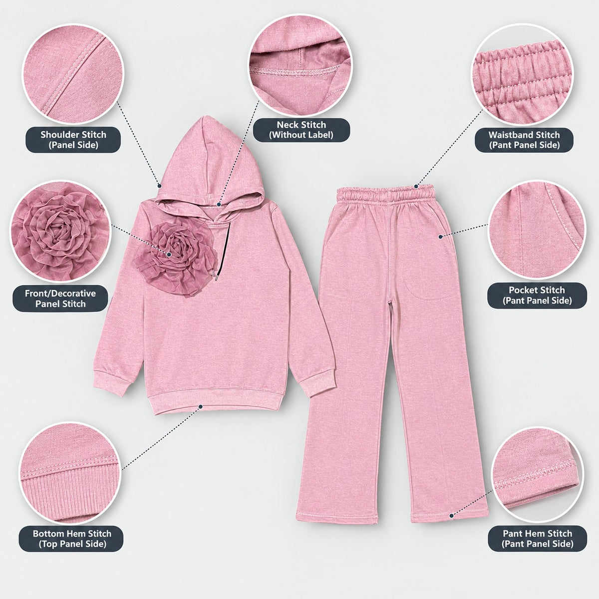 Girls Pink Hoodie & Wide-Leg Pants 2-Piece Set