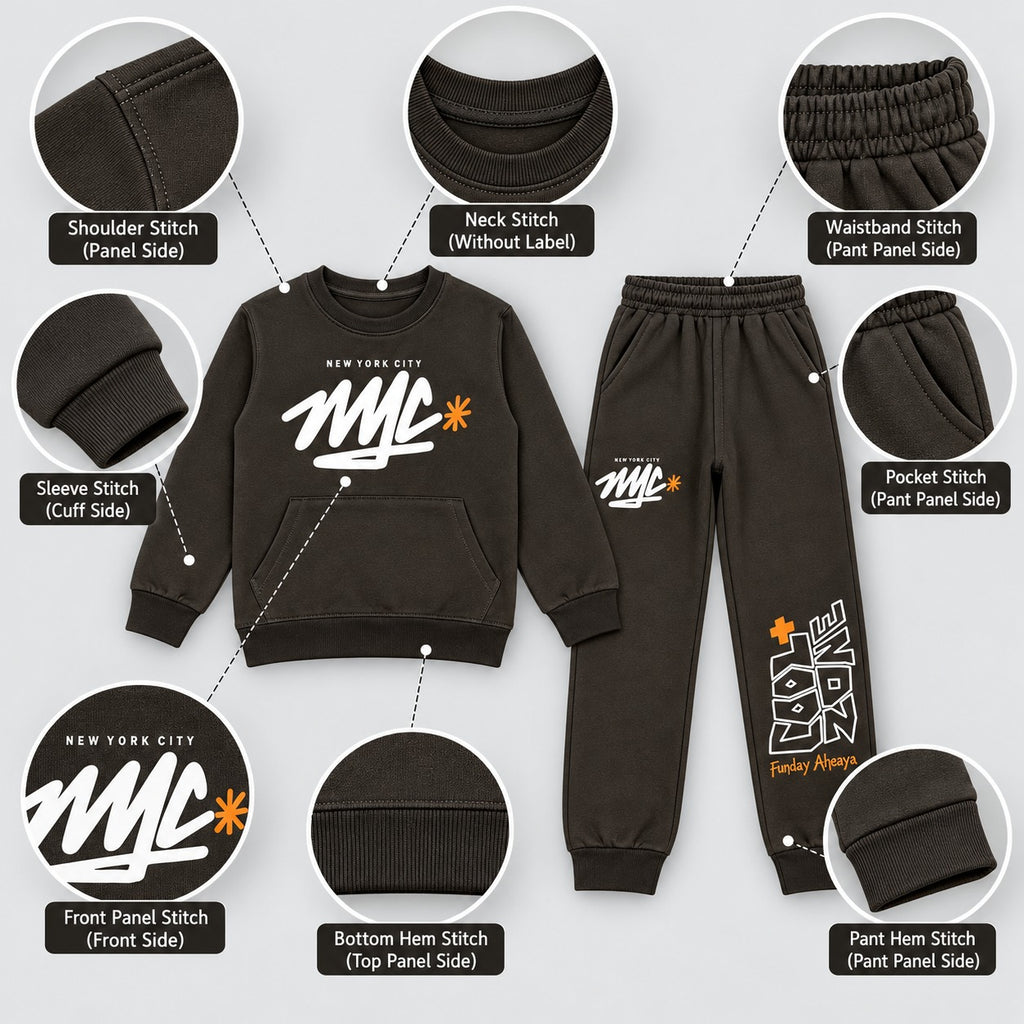 Kids "UNLIMITED" Maroon Sweatshirt & Jogger Set | Boys NYC Graphic Fleece Tracksuit