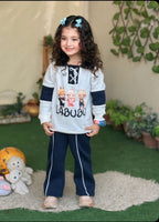 Girls’ Olive & Navy Graphic Sweatshirt with Matching Track Pants Set