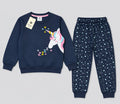 Girls Magical Unicorn & Star Sweatshirt & Joggers Set – Navy Blue Winter Tracksuit