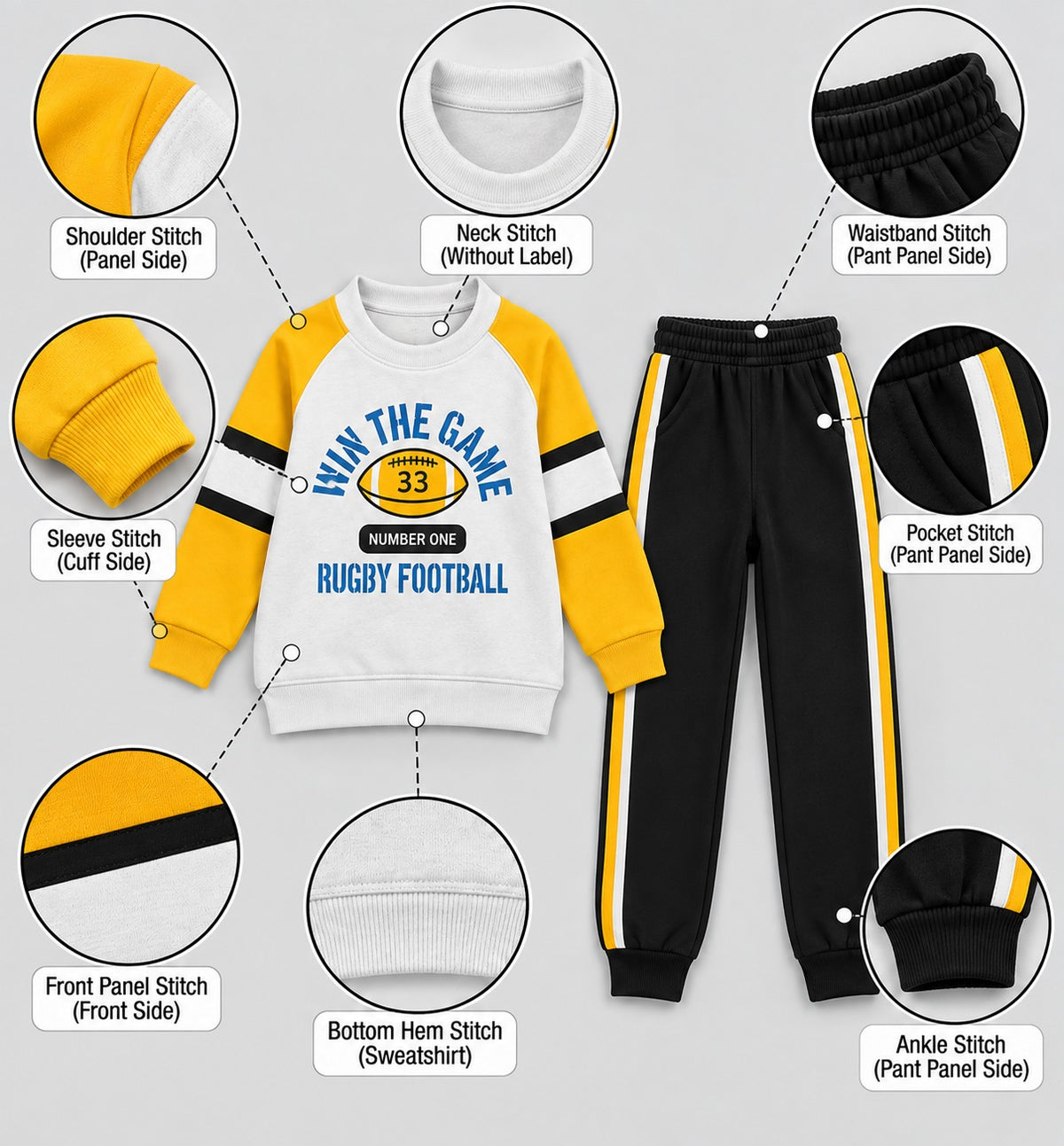 Boys Rugby Football Colorblock Tracksuit Set