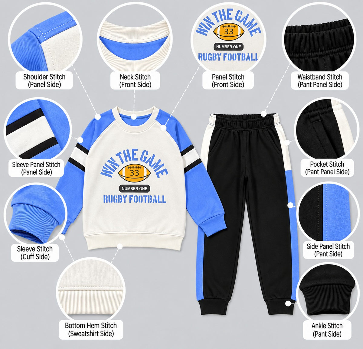 Boys Rugby Football Colorblock Tracksuit Set