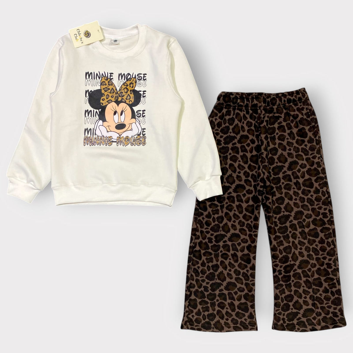 Girls Minnie Mouse Leopard Print Sweatshirt & Trouser Set